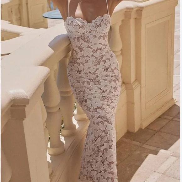 House of CB White Pearl Floral Lace Gown Maxi Dress - Picture 3 of 5